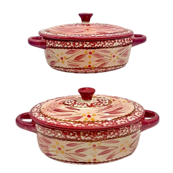 TEMPTATIONS Old World Cranberry Red 9 oz Ramekins & Serving Baskets Set of 2 EUC - Picture 4 of 14